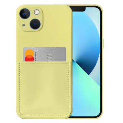 Produktbild von Smartphonica iPhone 13 Mini Silikonhülle mit Kartenhalter und weicher Innenseite - Gelb