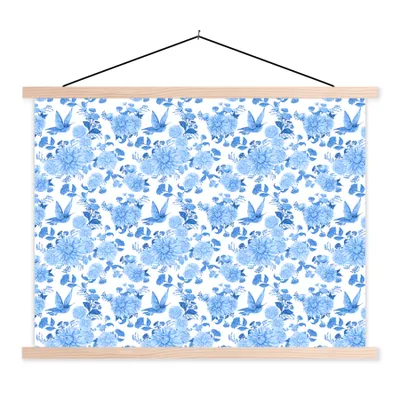 Produktbild von MuchoWow® Textilposter Blumen - Muster - Blau 60x45 cm mit holzfarbenen Rahmen - Bild