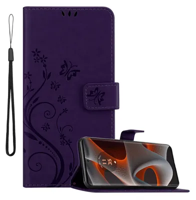 Produktbild von Cadorabo Hülle für Motorola Moto Edge 50 Pro Hülle in FLORAL DUNKEL LILA Schutzhülle im Blumen Design mit Magnetverschluss, Standfunktion und Kartenfächern Book Case Cover