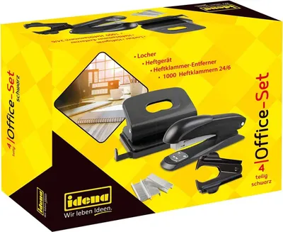 Produktbild von IDENA Idena Office Set 4teilig Locher Heftgerät Entferner Heftklammer 24/6 schwarz