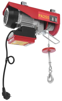 Produktbild von Elektrische Seilwinde - 220V Hebezeug - 250 kg Tragkraft - Funkfernbedienung - 12 m Stahlseil - Für Garage und Lagerhalle - 34x13x13,5 cm - Rot