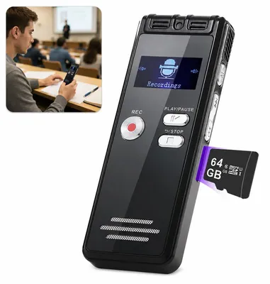 Produktbild von 64GB Diktiergerät, 1536kbps Diktiergeräte, DSP-Rauschunterdrückung, Dual-Mikrofon, Typ-C, One-Touch, 22h Laufzeit – für Vortrag, Interview, Meeting