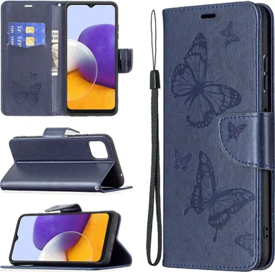 Produktbild von Mobigear Butterfly  Samsung Galaxy A22 5G Hülle Klapphülle Geldbörse - Blau