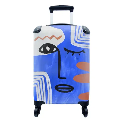 Produktbild von MuchoWow® Koffer Handgepäck Trolley Rollkoffer Kleine Reisekoffer mit 4 Rollen - Gesicht - Abstrakt - Blau - Cabin Size < 55x40x23 cm & 55x40x20 cm - Fotokoffer - Kabinenkoffer - Boardgepäck - Reise-Box - Reisekoffer - Reisegepäck - Koffer mit Bild - Trolley für Kinder