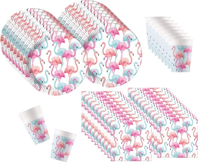 Produktbild von 72-tlg. Tropical Flamingo Party Set für Kindergeburtstag