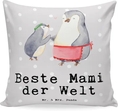 Produktbild von Mr. & Mrs. Panda kuschelkissen 40x40 Pinguin Beste Mami der Welt - Grau Pastell - Geschenk, Tochter, Mama, kissen für sofa, Danke, Sofakissen, Mutter, Bedanken, Ma