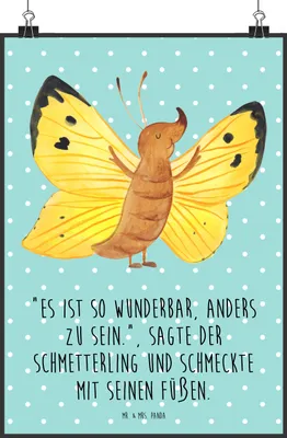 Produktbild von Mr. & Mrs. Panda Bild Schmetterling Zitronenfalter DIN A2 - Türkis Pastell - Geschenk, Fakt, kunstposter, Fakten, wanddeko, Liebe, Lustige Sprüche, Motivation, Wandbild