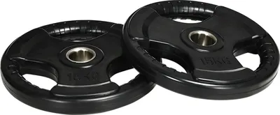 Produktbild von Hantelscheiben 2Er-Set Tri-Grip 2 X 15 Kg Gummierte Olympiascheiben, Bodenschonend, 5 Cm Bohrung, Drei Griffe, Krafttraining