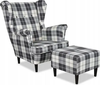 Produktbild von Family Meble Ohrensessel mit Hocker Winston Relaxsessel Skandinavisch Bequemer Sessel Loungesessel Fernsehsessel Wohnzimmer Schlafzimmer Marine/Weiß