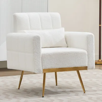Produktbild von MERAX Loungesessel (1-St., 1er Set), Ergonomischer Sessel mit vergoldeten Füßen, Teddy-Samt Einzelsessel
