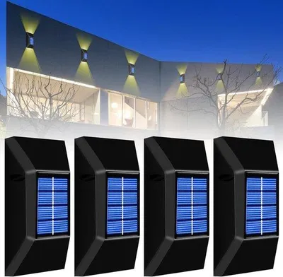Immagine prodotto di Lampada da parete solare per giardino a 4 luci, per esterni, impermeabile IP65, lampada solare da giardino, lampada da parete, giardino solare, prato, balcone, terrazza, cortile
