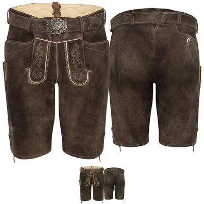 Produktbild von Trachten Herren Lederhose Veit 134-D kurzhose mit Gürtel Ziegenvelour Stickerei, Größe:54/XL, Farbe:Nutria