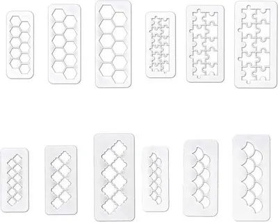 Obrázek produktu pro Geometrické vykrajovátka na fondán, sada 12 ks, bílá, na zdobení dortů a koláčů