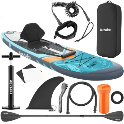 Produktbild von Stand-Up Paddle Board 2in1 aufblasbar 288 cm Kajak Komplettset, inkl. Aluminiumpaddel, Fußschlaufe, Standluftpumpe und Rucksack, tectake®, in türkis-o