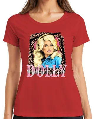 Obrázok produktu pre Dámske tričko s motívom Dolly Parton, country speváčky, westernového štýlu, červené, veľkosť 3XL