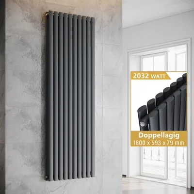 Produktbild von SONNI Vertikal Heizkörper Röhrenheizkörper Doppellagig Anthrazit 1800×593mm ohne Heizstab