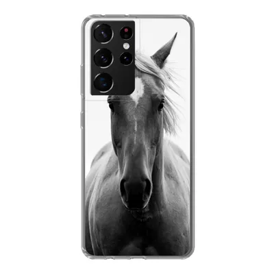 Produktbild von MuchoWow® Handyhülle Schutzhülle Hülle für Samsung Galaxy S21 Ultra Pferd - Schwarz - Weiß - Porträt Silikon Softcase Handy Hülle - Mobiltelefon