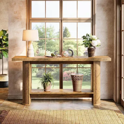 Obrázok produktu pre Konzolový stolík, 140 cm, drevo, s odkladacím priestorom, hnedý