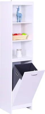 Obrázek produktu pro Skříň na prádlo Relaxdays, výklopný pytel na prádlo 44 l, 3 police, rozměry: 172 x 40 x 35 cm, vysoká koupelnová skříň, bílá