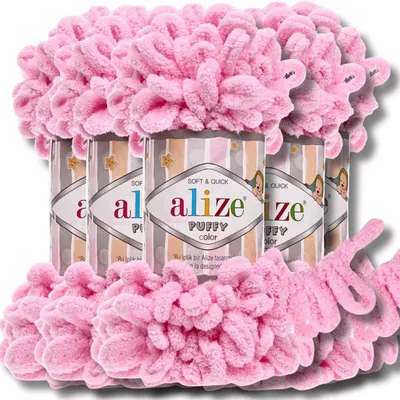 Produktbild von Alize 5x 100g Puffy Wolle, Uni, Häkeln, Stricken (Pink - 185)