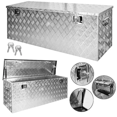 Produktbild von trucky Truckbox, Deichselbox Aluminium, Anhängerbox 15 Größen, Werkzeugkiste mit Schloss und Schlüssel, stabil und wasserdicht, Boxentyp:D210 (129 x 39 x 45 cm)