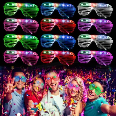 LED-Partybrille, 12 Stück, 3 Blinkmodi, leuchtende Brille für Feste