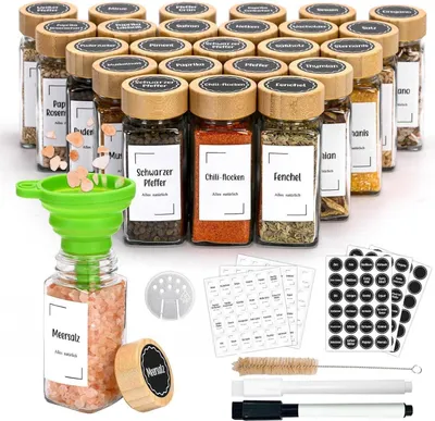 Image de Set de bocaux à épices Couvercle en bambou 24 bocaux à épices 120ml Entonnoir, étiquettes