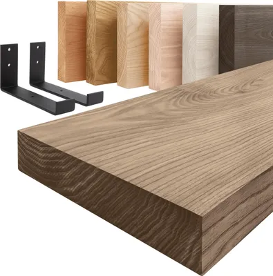 Produktbild von LAMO Manufaktur Wandregal Holz Gerade | Regal Farbe: Nussbaum | mit schwarzem Industrial Regalträger | 100 cm