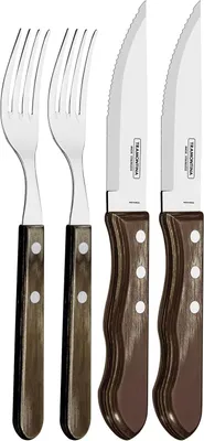 Grillbesteck-Set 4-teilig, Holzgriffe, Edelstahl, schwarz