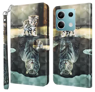 Produktbild von CLM-Tech Handyhülle kompatibel mit Xiaomi Redmi Note 13 5G Hülle - Tasche aus Kunstleder - Klapphülle mit Ständer und Kartenfächern - Schutzhülle Wallet Case Cover Katze Tiger