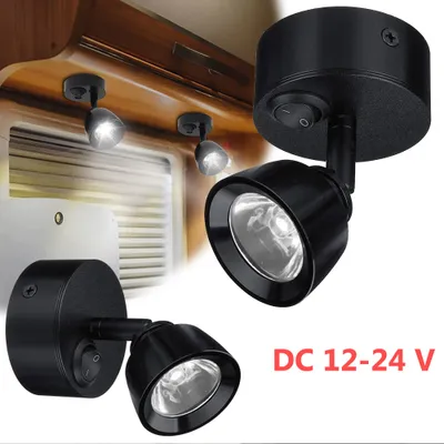 Produktbild von 2 kusy 12V LED bodové svítidlo černé stropní reflektor s vypínačem nástěnné reflektor pro karavan loď karavan obytný automobil, studená bílá