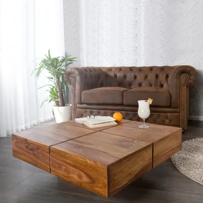 Produktbild von cagü: Exklusiver Design Couchtisch  SALEM Sheesham Massivholz 70cm x 70cm Quadratisch