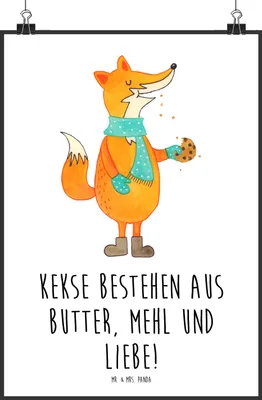 Produktbild von Mr. & Mrs. Panda Bild Fuchs Keks DIN A2 - Weiß - Geschenk, wanddeko, drucke, Wandbild, Weihnachtszeit, Kekse, Kunstdruck, Weihnachtlich, Weihnachten, Plakat, Winter