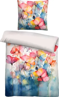 Immagine prodotto di Biancheria da letto Biberna Lyocell 0474520 FIORI ACQUERELLATI colore: blu tortora, dimensioni: 1x 135x200 cm + 1x 80x80 cm