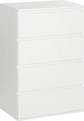 Zdjęcie produktu dla Biała komoda o wymiarach 55 x 33 x 80 cm z 4 szufladami, stabilna szafka biurowa do salonu lub gabinetu