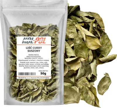 Zdjęcie produktu dla LIŚCIE CURRY 50g Suszone Oryginalne Curry Leaves Naturalne Jakość Kol-Pol