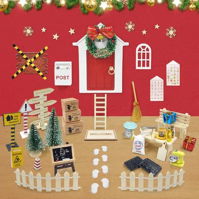 Produktbild von Allecto Premium - Koboldzubehör Set Weihnachten - 60 Teile - Baustelle - Koboldhaus - Holz - Miniatur - Feentür - Weihnachtsdekoration - Geschenk