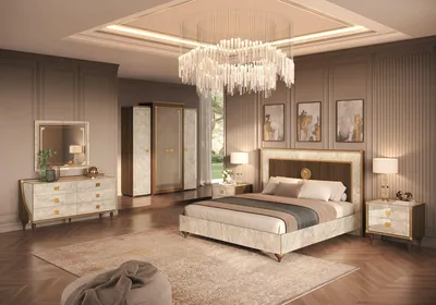 Immagine prodotto di Set camera da letto 6 pezzi (letto + 2 comodini + armadio + cassettiera + specchio)