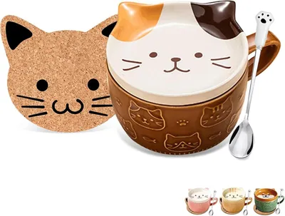 Produktbild von Süße Katzentassen mit Deckel - Kaffee Teetassen Set
