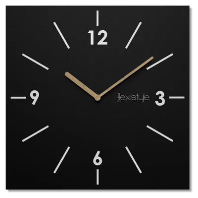 Image de FLEXISTYLE Scandic horloge murale carrée 30 cm moderne en bois salle de bain salon sans tic-tac (noir)