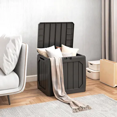 Image de Boîte de rangement pour jardin, 121 litres, en plastique, verrouillable, résistante aux intempéries, avec poignées, noire | 56x45x53 cm | assemblage sans outils | idéale pour balcon et terrasse