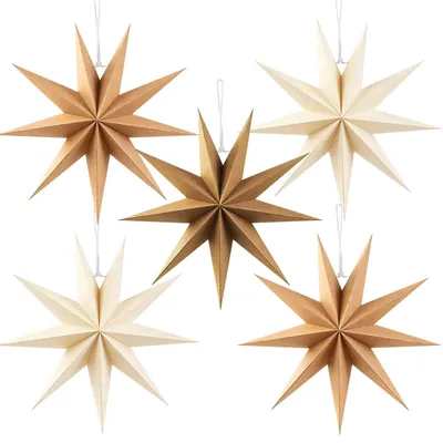 Papiersterne zum Aufhängen, 10 Stück, beige, 30 cm, Weihnachtsdeko