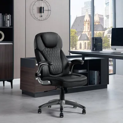 Produktbild von WOLTU Bürostuhl, ergonomisch, mit Kopfstütze Armlehnen, Kunstleder, Schwarz
