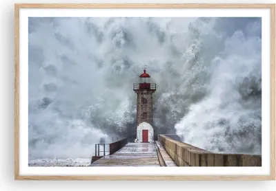 Produktbild von Gerahmtes Poster - Rahmen in heller Eiche - Laterne Meer Sturm - 91,5x61 cm - Wand Bild - Wanddeko - Wandbilder - Kunstposter - Wandposter - Bilderrahmen - Bilder - Kunstdruck - P2NAA91x61-5003