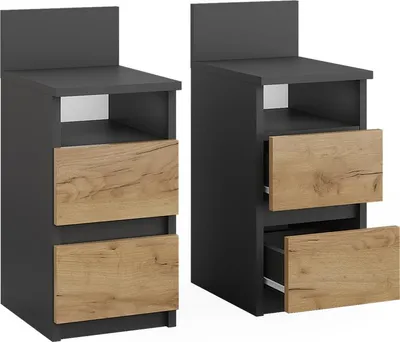 Immagine prodotto di Comodino Vicco Monty Antracite/Rovere dorato Set di 2, Model 53170