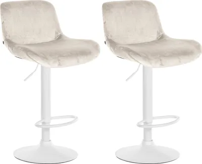 Produktbild von CLP 2er Set Barhocker Solon Weiß höhenverstellbar und drehbar mit Rückenlehne creme Material Samt