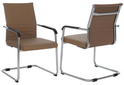 Produktbild von 2er-Set Besucherstuhl HWC-Q85, Konferenzstuhl Freischwinger, Metall Kunstleder 280 g/m²  hellbraun
