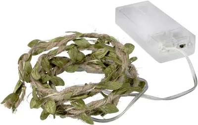 Obrázek produktu pro LED řetěz s listy - 10 LED diod, délka 1,2 m - Světelný řetěz s časovačem - Teplá bílá barva - Napájení na baterie