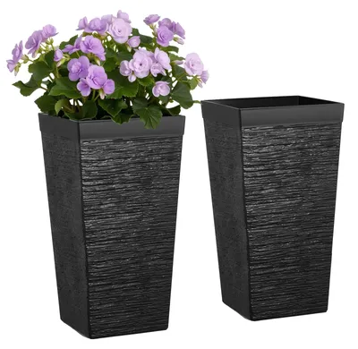 Obrázok produktu pre VEVOR Kvetináč 300 x 300 x 580 mm, sada 2 ks, kvetináč, kvetinový kvetináč, kvetináč z PP, kvetinový kvetináč, kvetinový box s vnútorným kvetináčom a odtokovými otvormi, vhodný pre izbové a záhradné rastliny, čierny