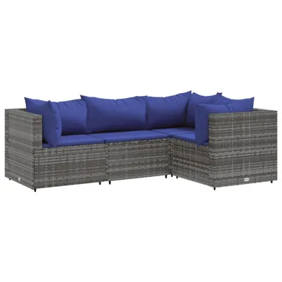 Produktbild von 4-tlg. Garten-Lounge-Set mit Kissen Grau Poly Rattan